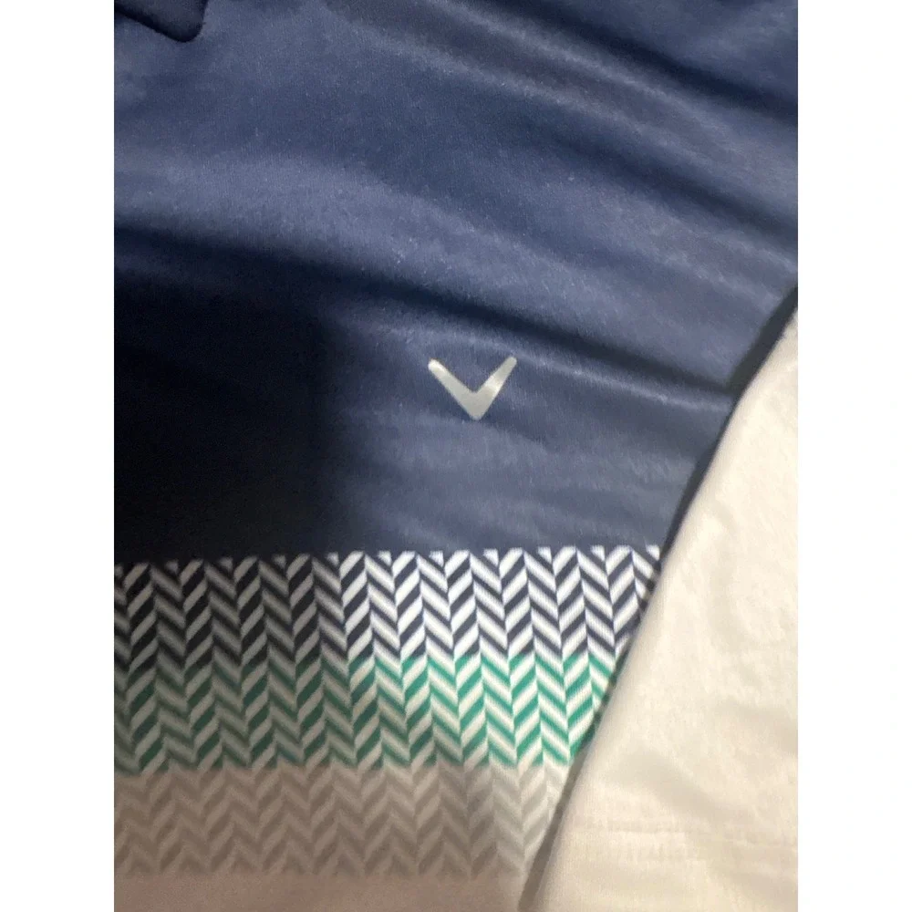 Callaway Opti-Dri Golf Polo Shirt Navy Blue‎ White Chevron Stripe Mens Large L